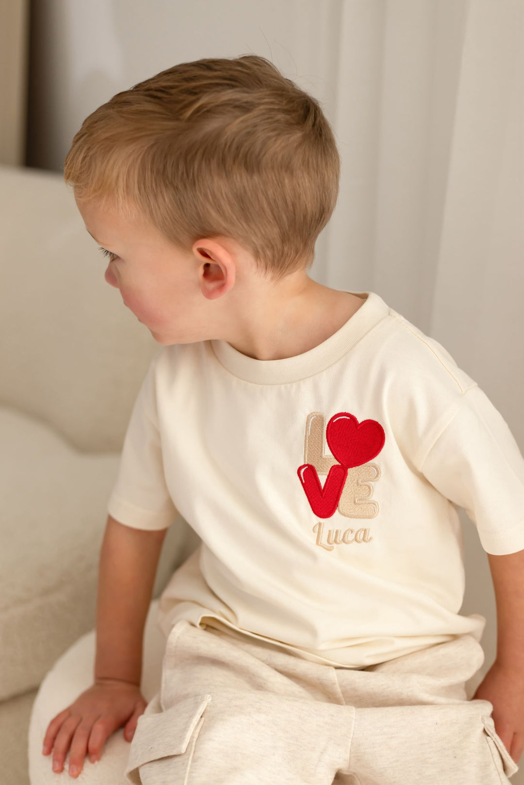 Personalised Childrens Matching Vanilla Love Tshirt - Embroidered
