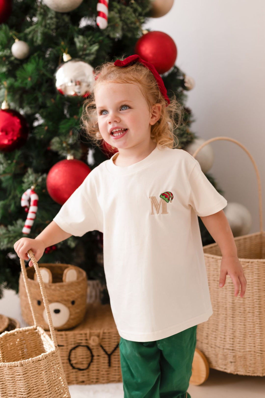 Festive Green Children's T-shirt & PJ Set - Elf Initial (embroidery)