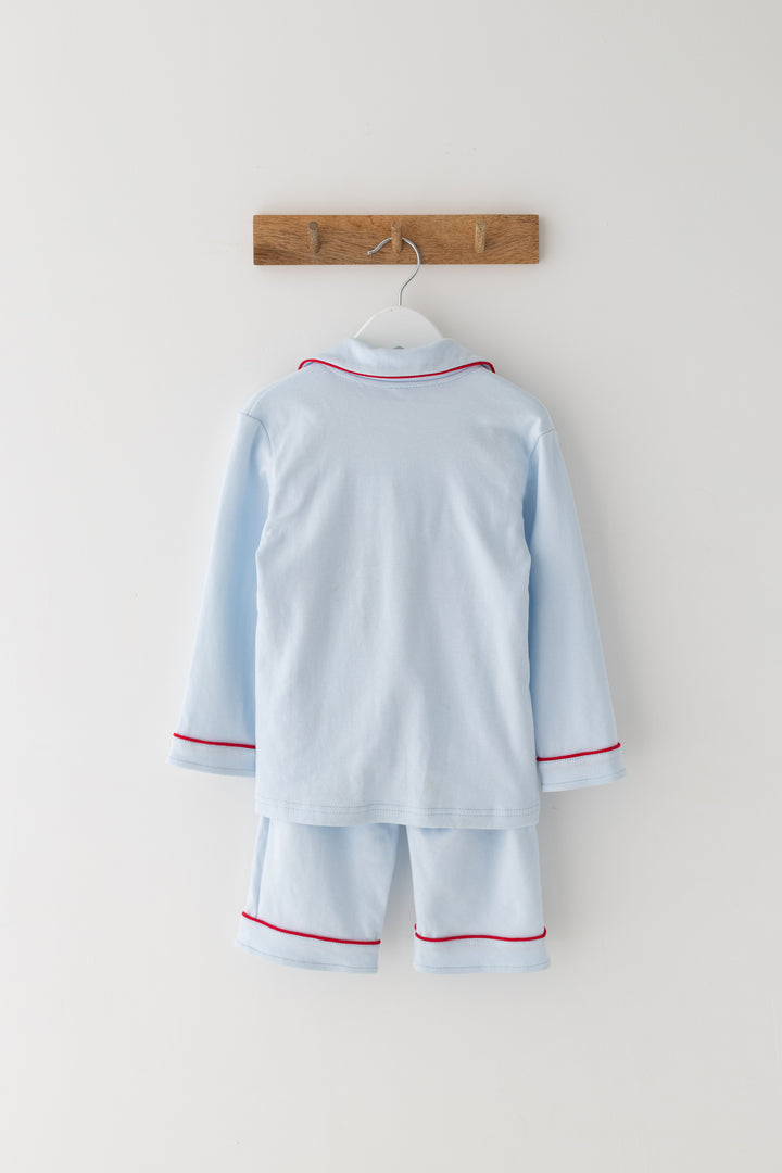 Sleigh Blue Children's matching PJ set - Initial Santas Hat embroidery