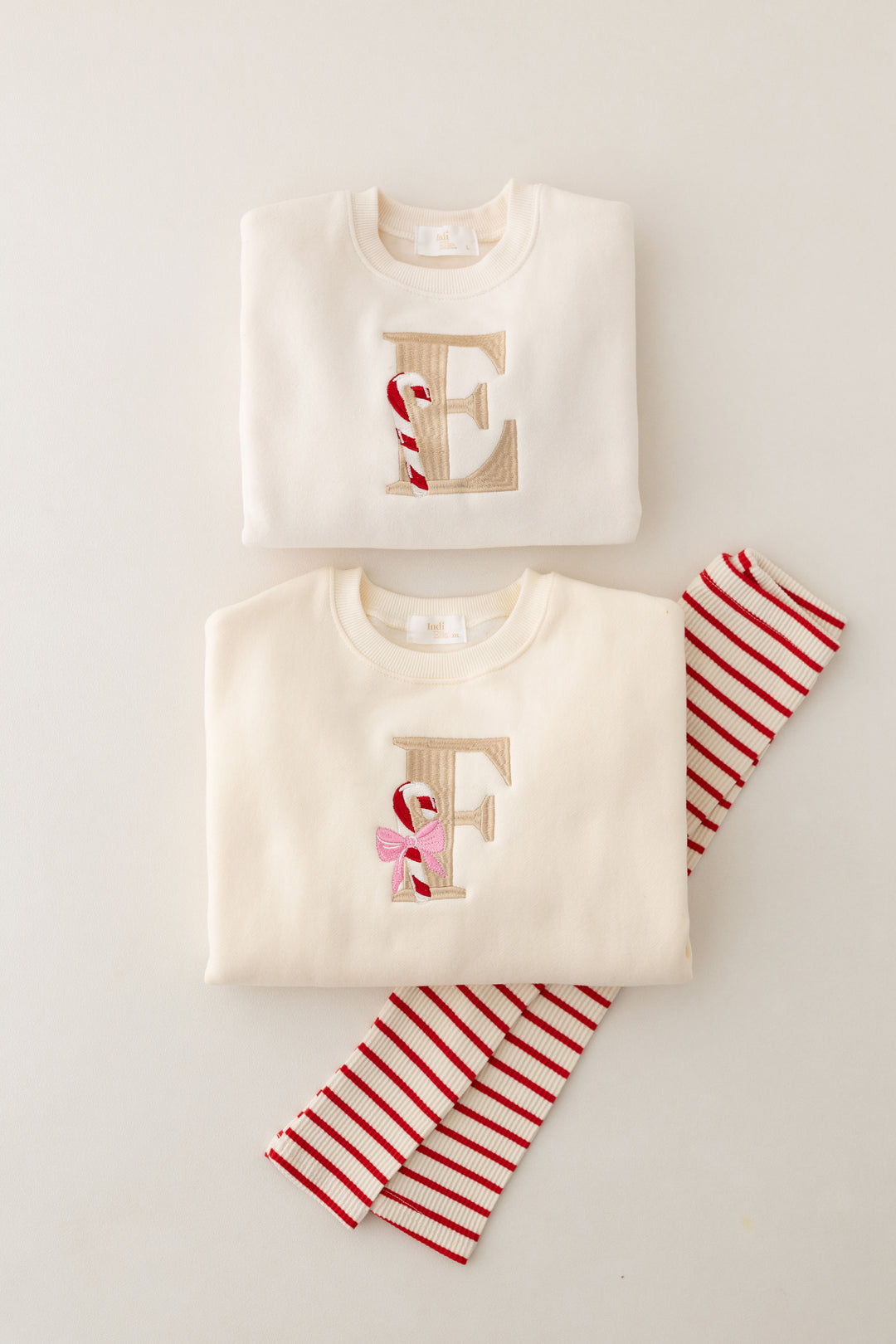 Candy Cane Initial Heart Sleeve Sweatshirt - Embroidered