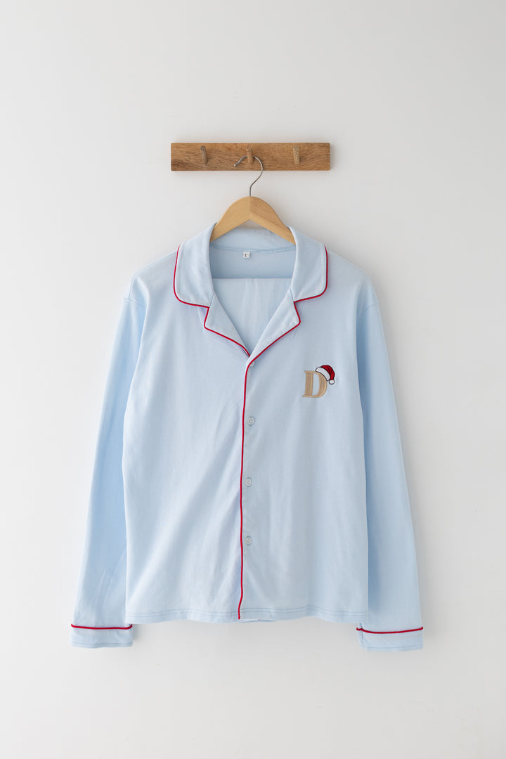 Sleigh Blue Women's matching PJ set - Initial Santas Hat embroidery