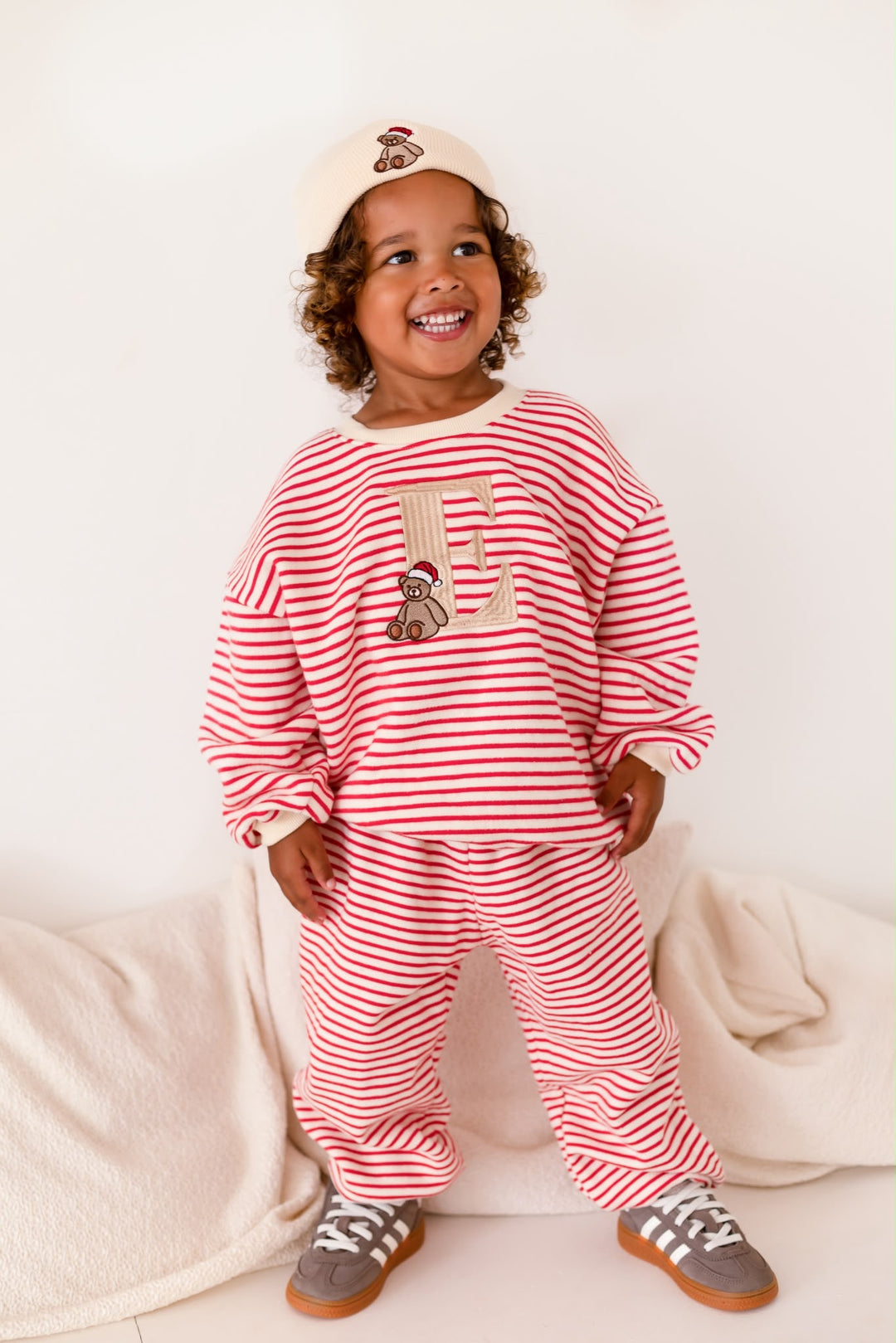 Oversized BEAR Initial Stripe Fleece Tracksuit - Embroidered
