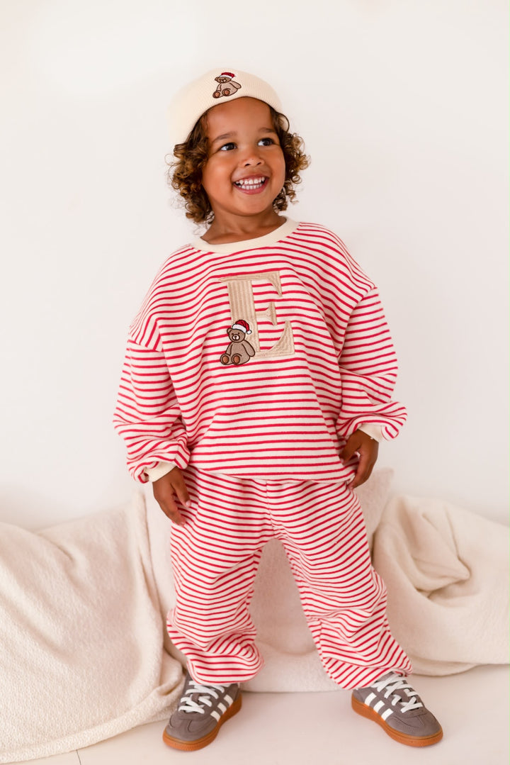 Oversized BEAR Initial Stripe Fleece Tracksuit - Embroidered