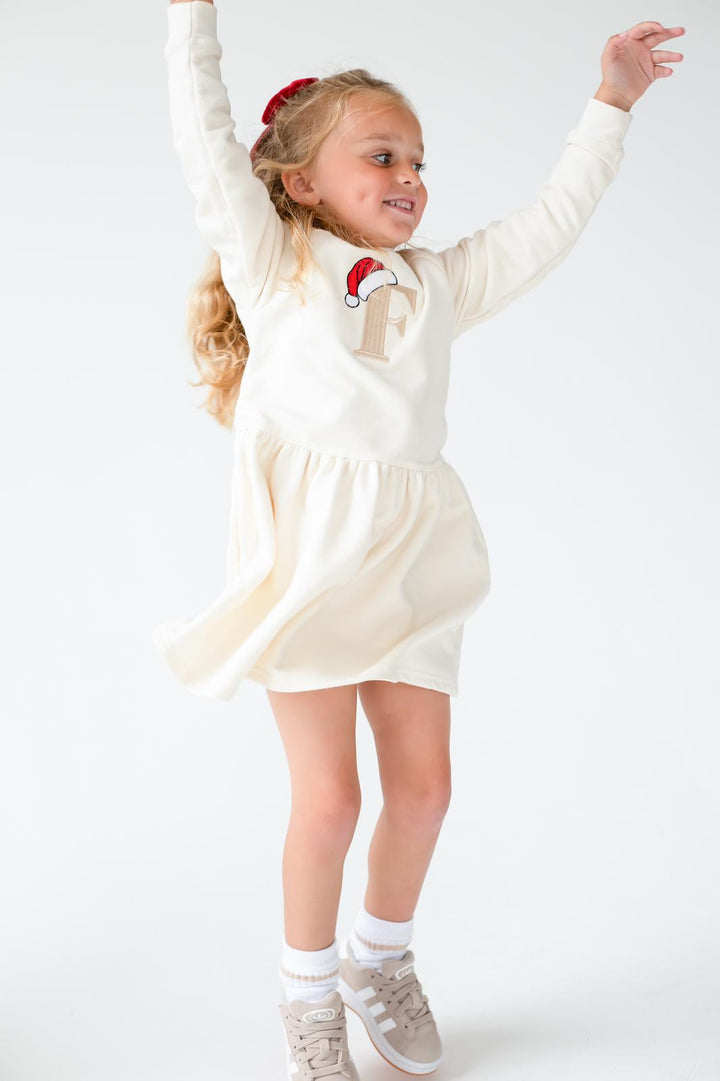 Initial Santa Hat Sweatshirt Dress - Embroidered
