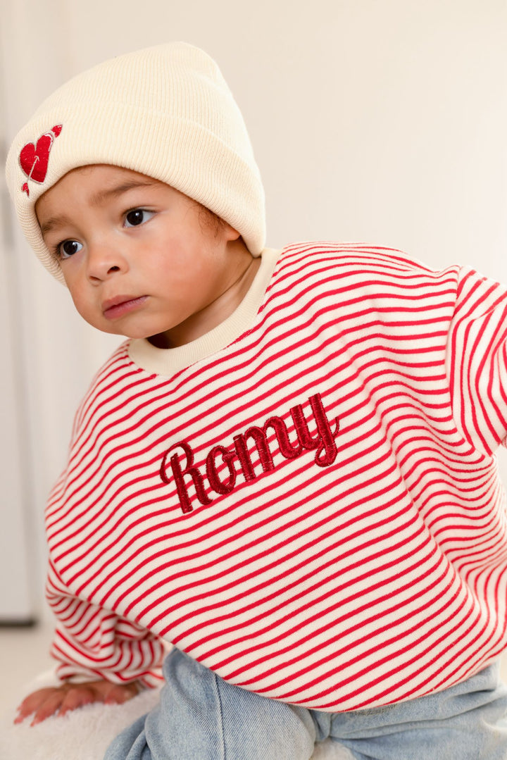 Oversized Valentine Name Stripe SWEATSHIRT - Embroidered