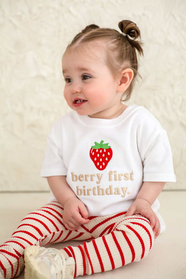 Berry First Birthday Tshirt - Embroidered Classic