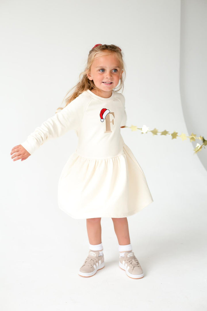 Initial Santa Hat Sweatshirt Dress - Embroidered