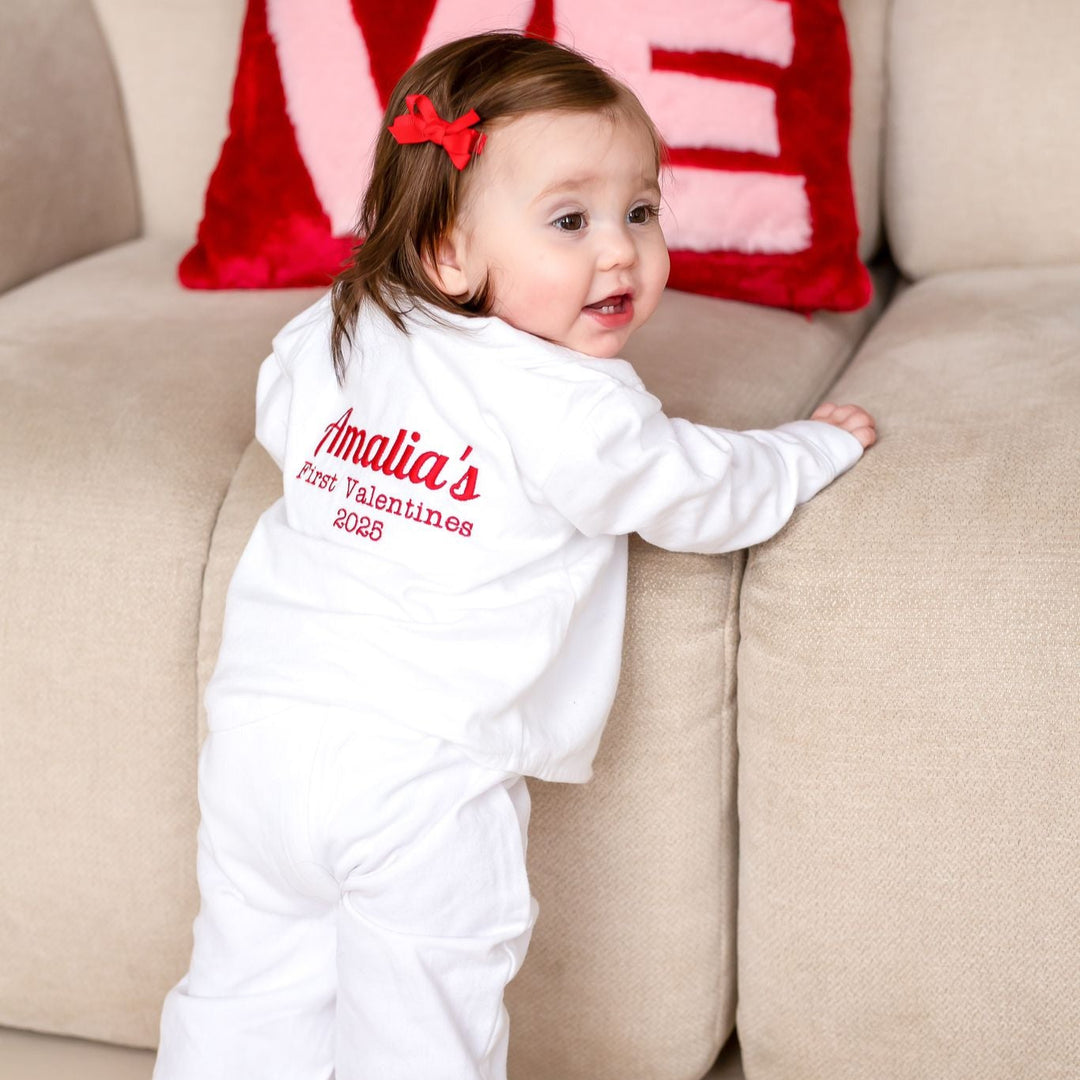 First Valentines Button up Set - Embroidered