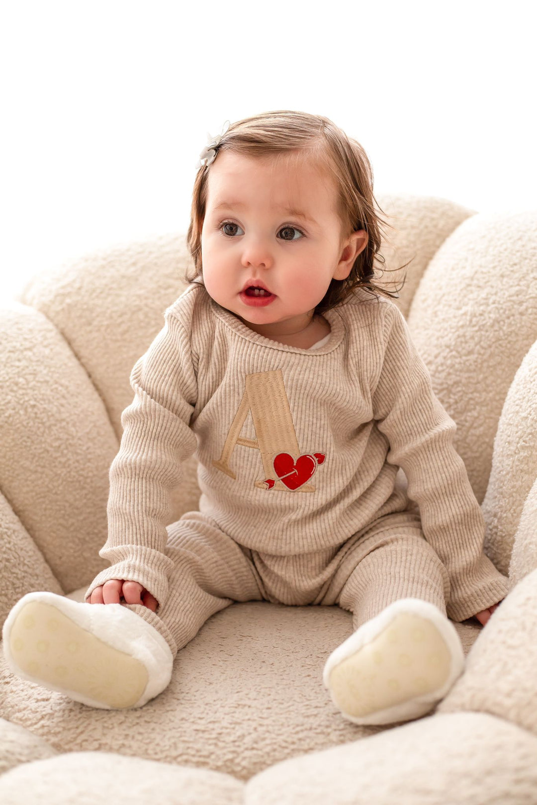 Heart Oatmeal Ribbed Sets - Embroidery