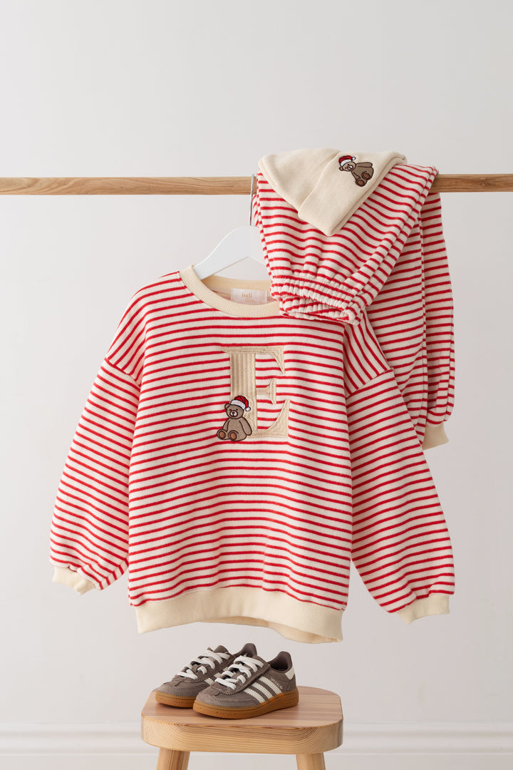 Oversized BEAR Initial Stripe Fleece Tracksuit - Embroidered