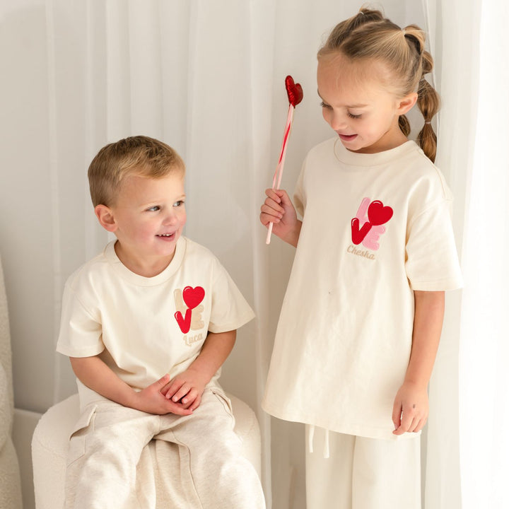 Personalised Childrens Matching Vanilla Love Tshirt - Embroidered