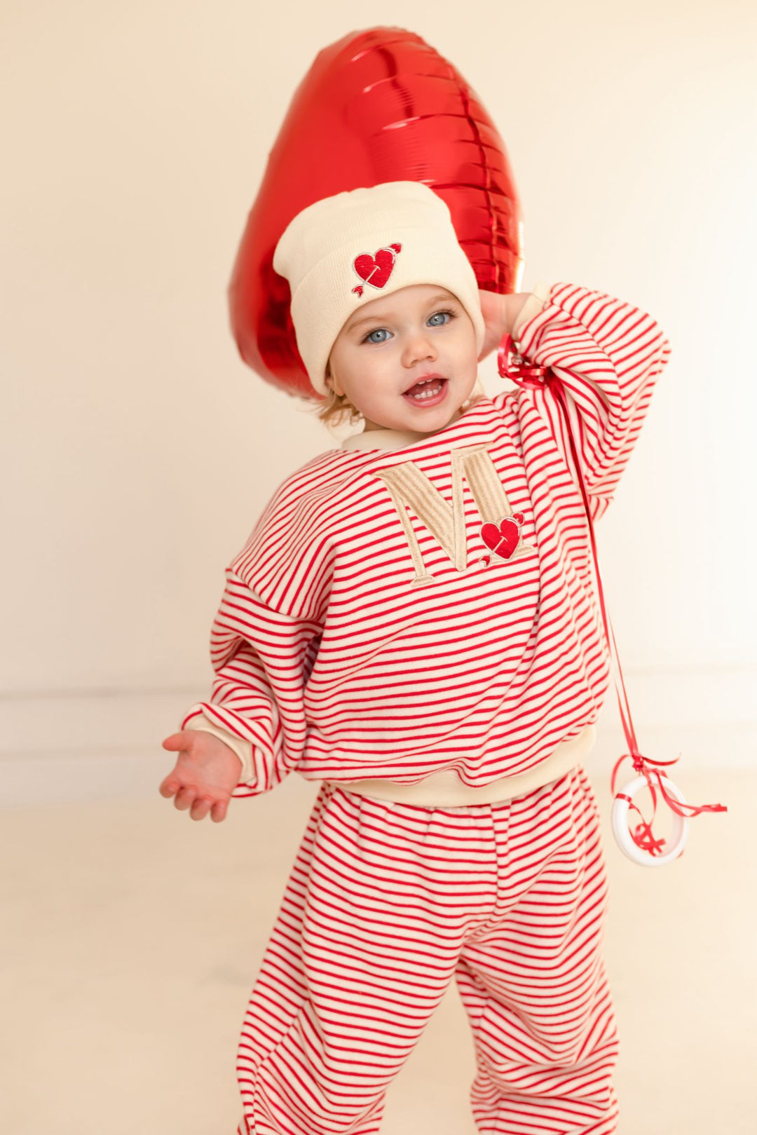 Oversized Heart Stripe Fleece Tracksuit - Embroidered