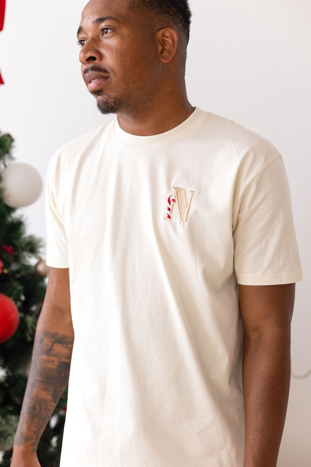 Mens Candy Cane Family Christmas Two Piece Set - Red with White trim
