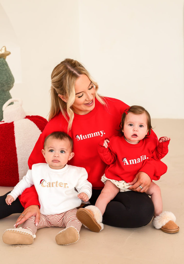 Red Name Santa Classic Sweatshirt - Embroidered