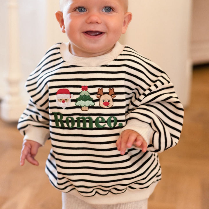 Fleece Stripe Heart TRIO design Sweatshirt - Embroidered