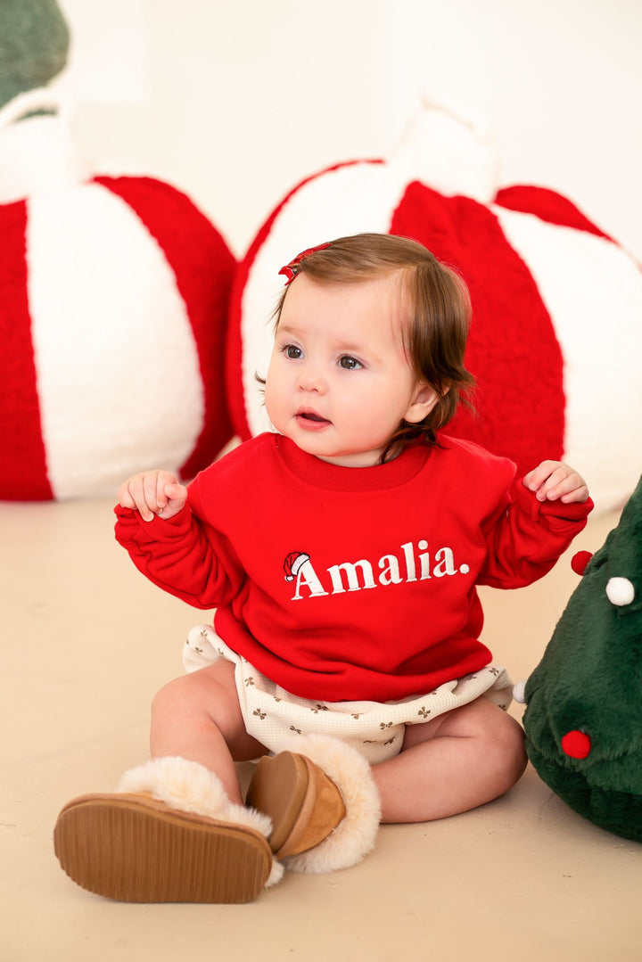 Red Name Santa Classic Sweatshirt - Embroidered