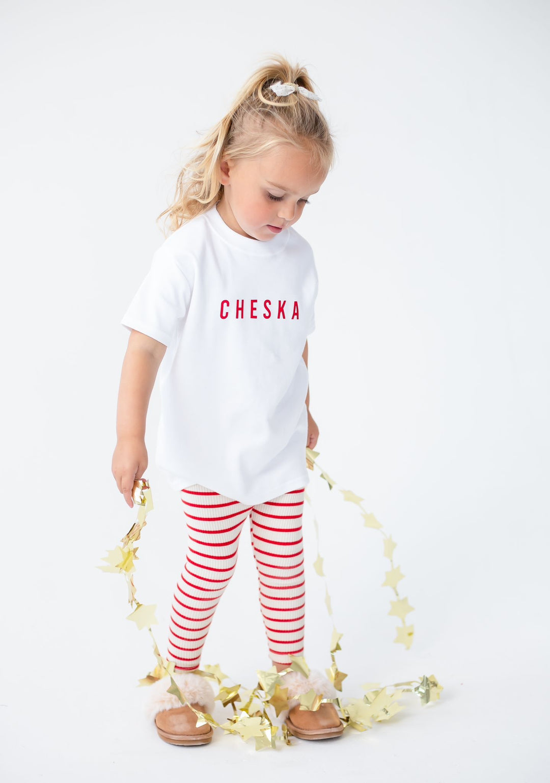Red striped Ribbed Leggings