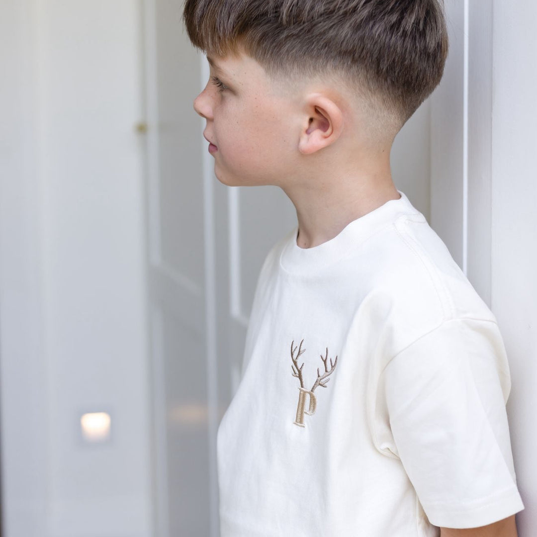 Child Matching Antler Vanilla Name Tshirt - Embroidered