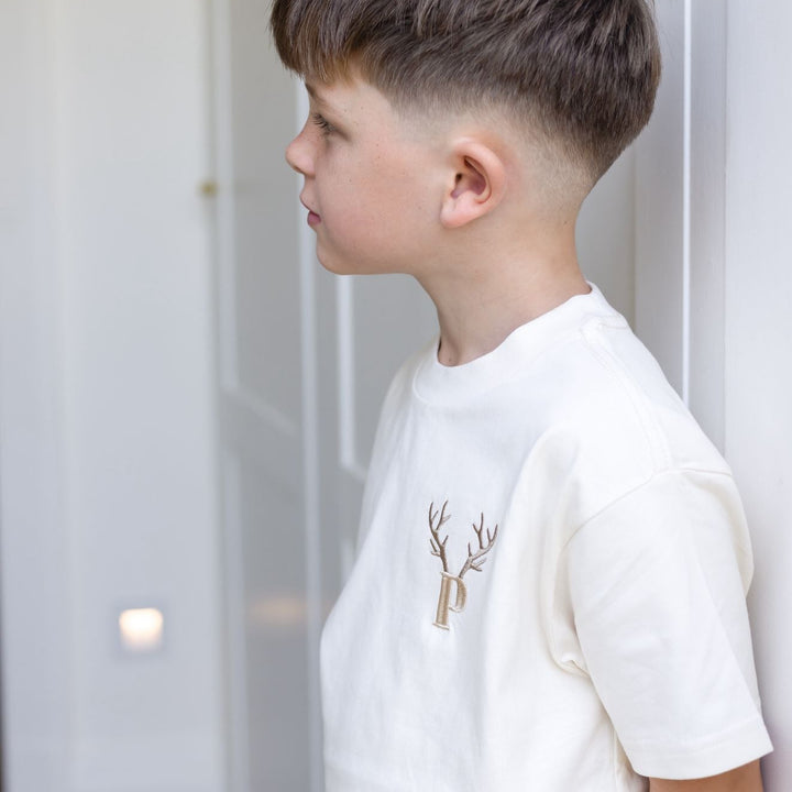 Child Matching Antler Vanilla Name Tshirt - Embroidered