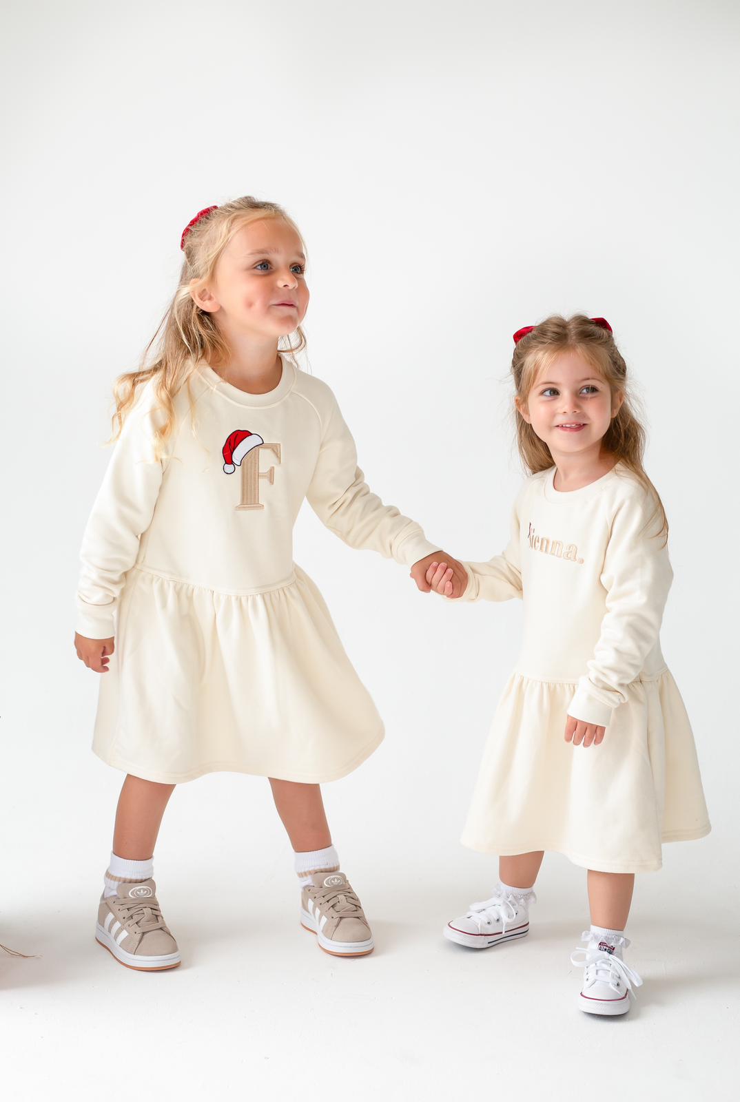 Name Santa Hat Sweatshirt Dress - Embroidered