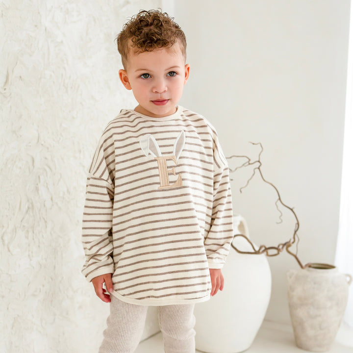 Oversized Bunny Stripe Sweatshirt - Embroidered