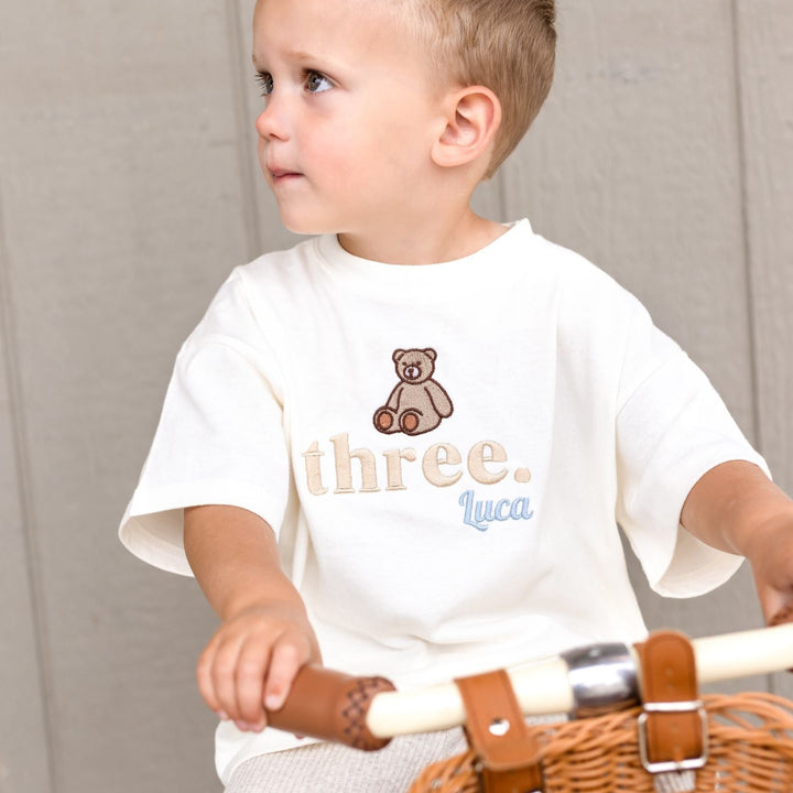 Bear Birthday Name Tshirt - Embroidered