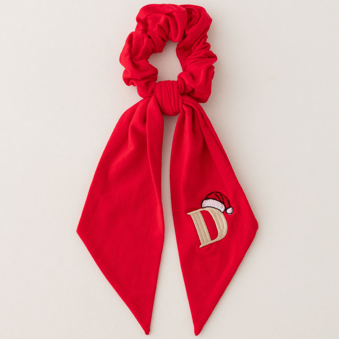 Large Red Bobble Bow Santa's Hat Initial - Embroidered