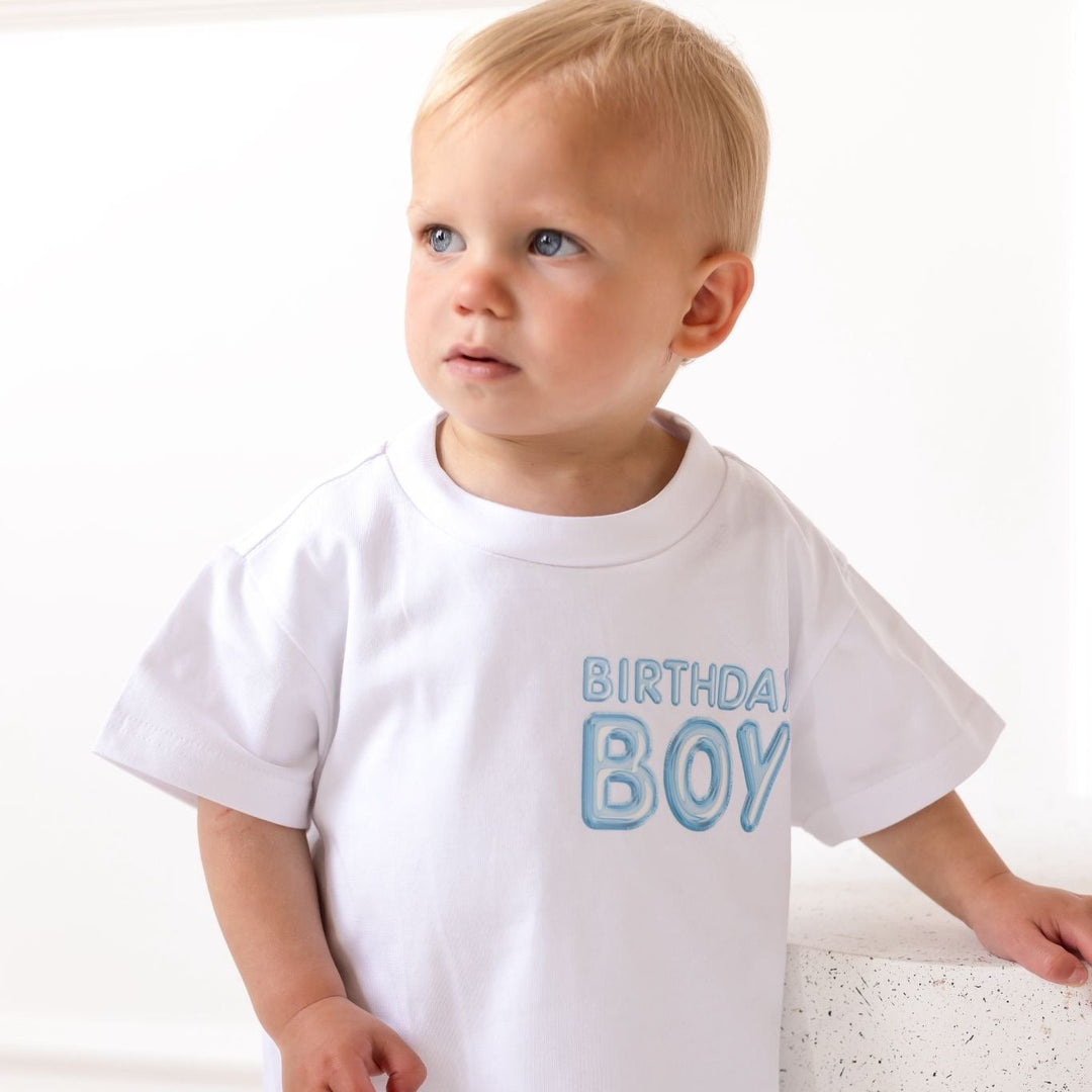 Balloon Birthday Tshirt Blue & Pink - Print