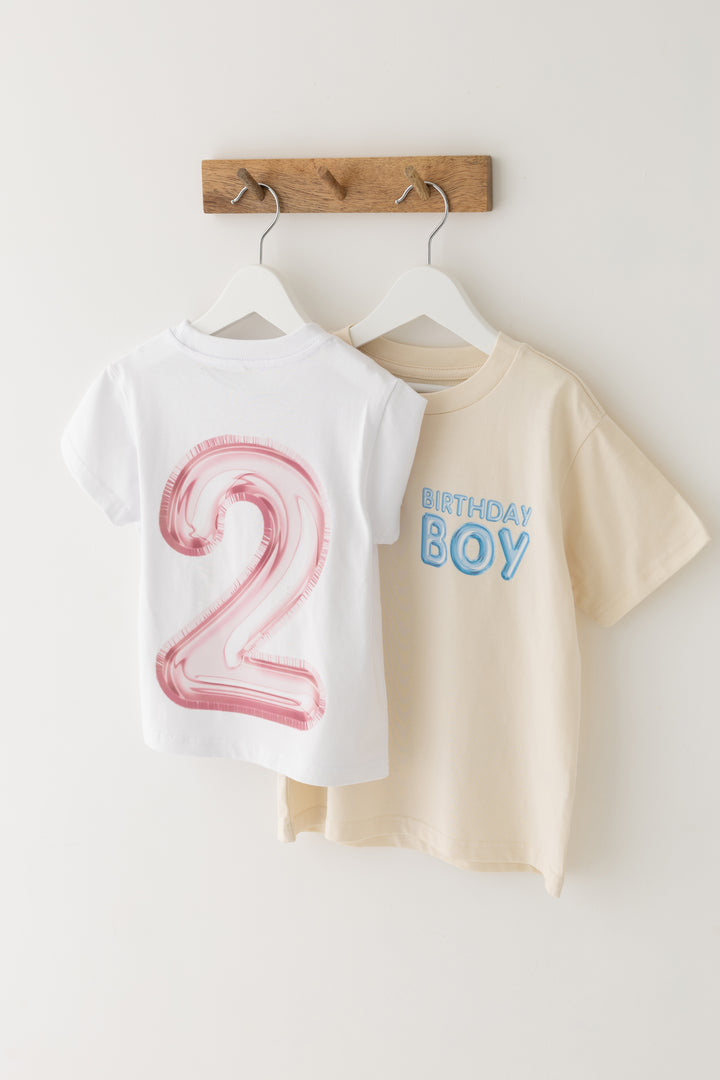 Balloon Birthday Tshirt Blue & Pink - Print