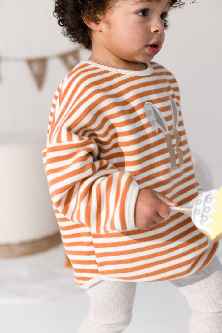 Bunny Stripe Fleece Oversized Sweatshirt - Embroidered
