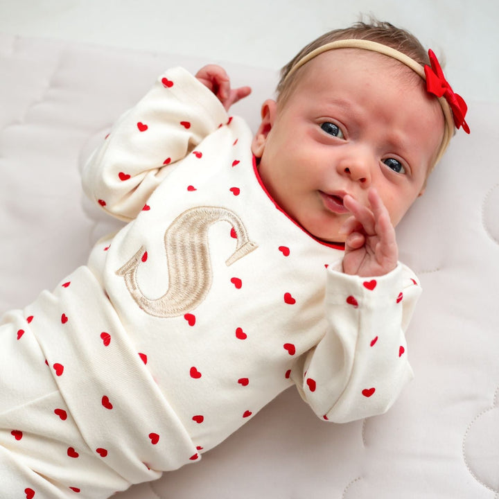 Heart Premium Baby Set (Initial)- Embroidered