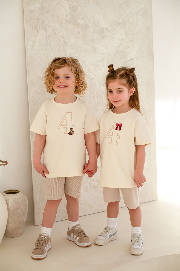Bear Birthday Vanilla Tshirt - Embroidered