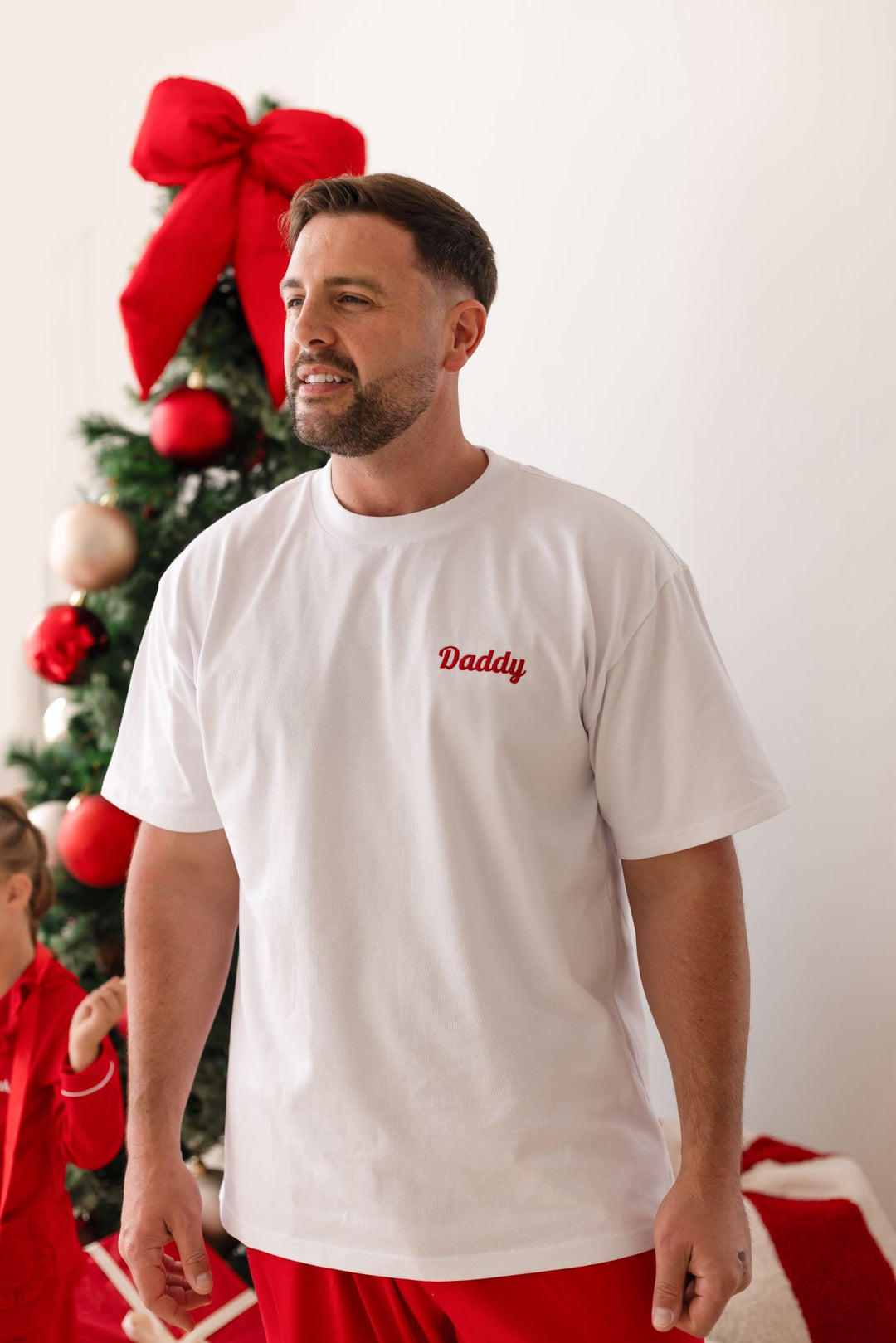 Mens Family Christmas Two Piece Set - Red with White trim