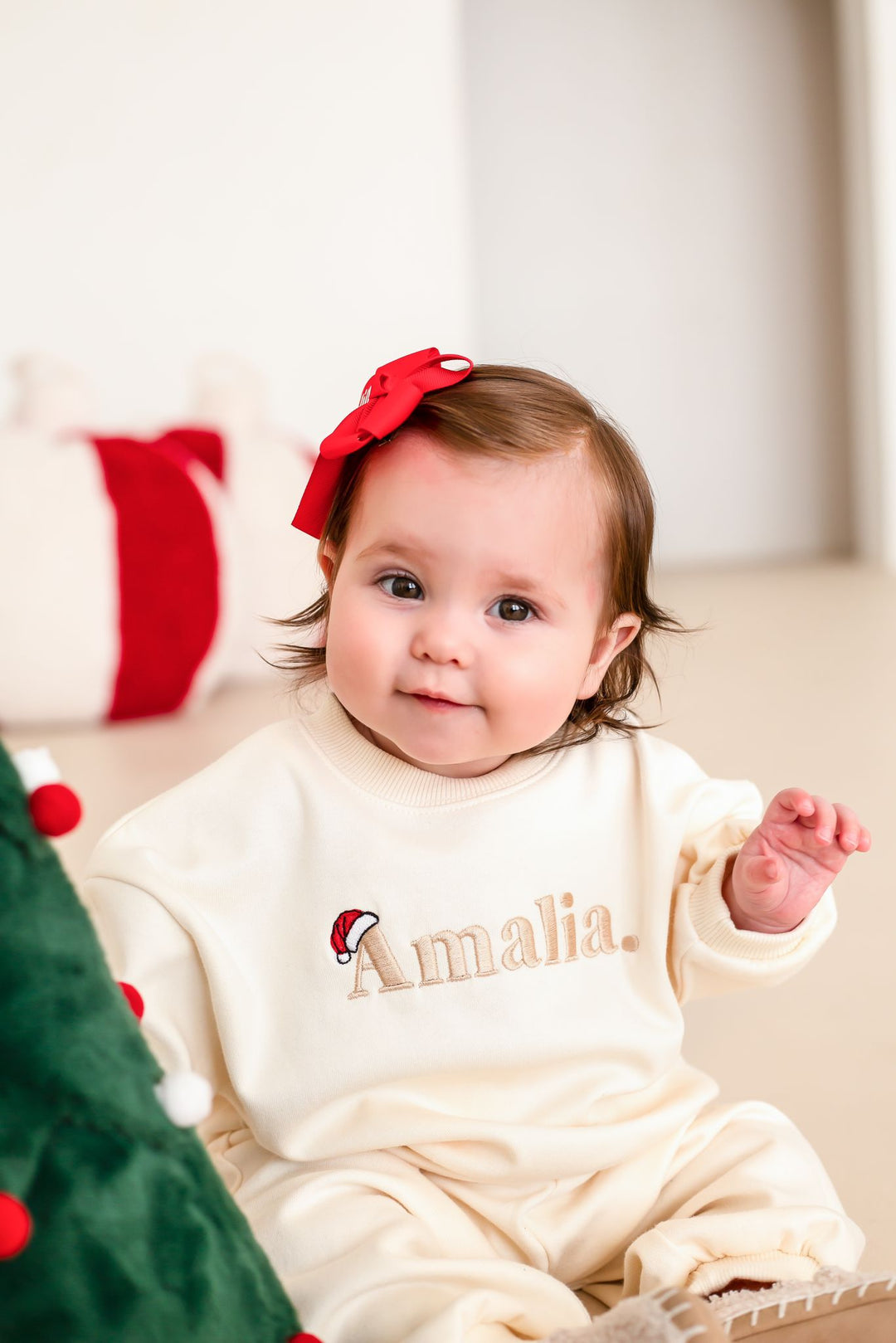 Santa's Hat Personalised Cream Tracksuit - Embroidered