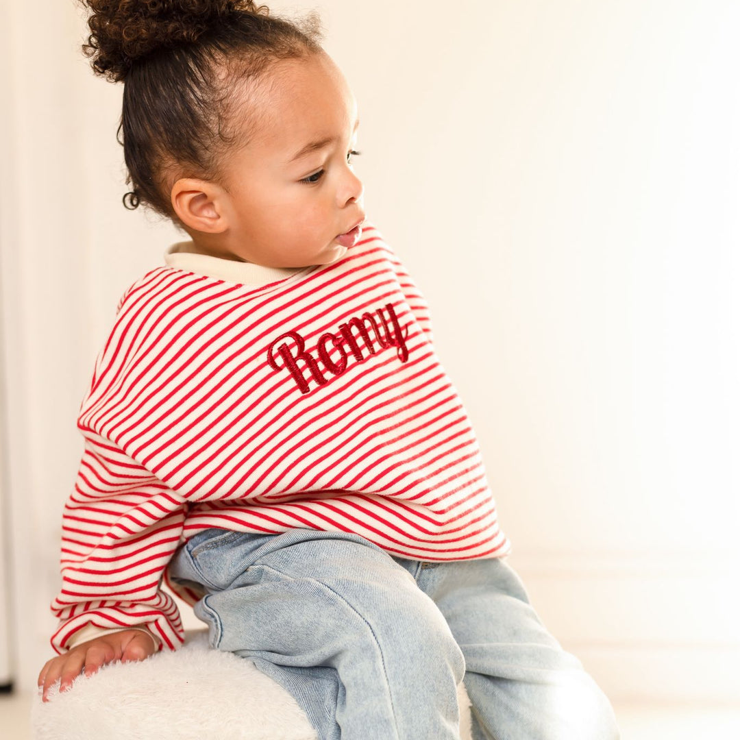 Oversized Valentine Name Stripe SWEATSHIRT - Embroidered