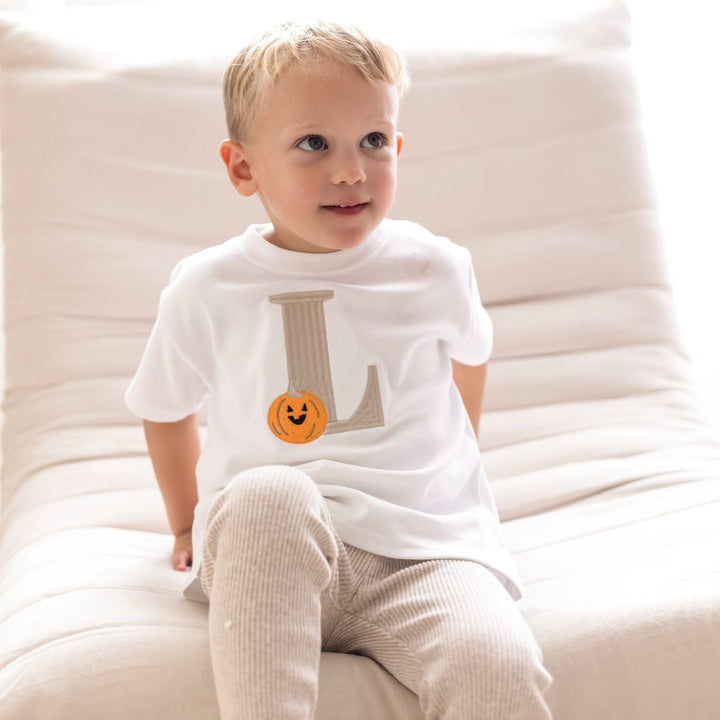 Pumpkin Initial Tshirt - Embroidered Classic