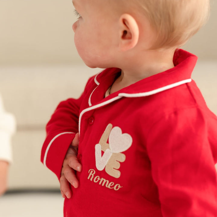 Valentines Name Button up Set - Embroidered
