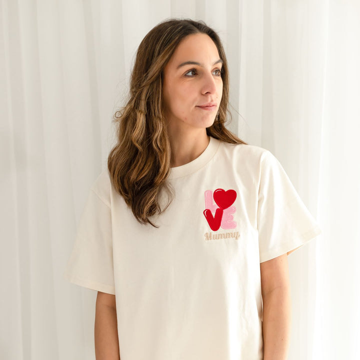 Personalised Adult Matching Vanilla Love Tshirt - Embroidered