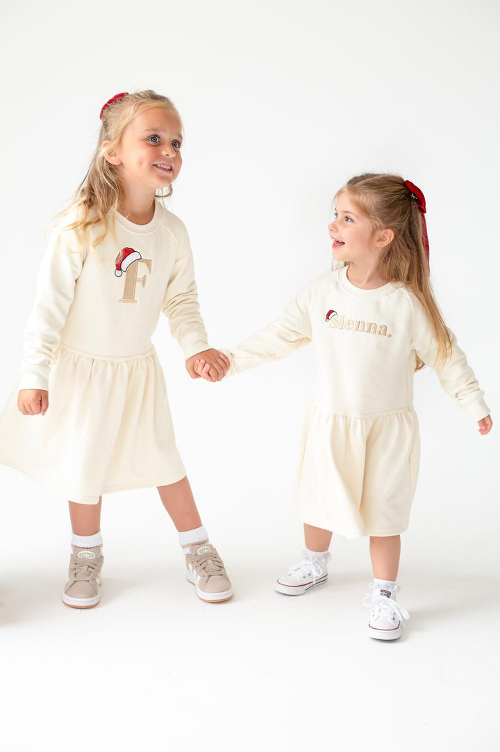 Name Santa Hat Sweatshirt Dress - Embroidered