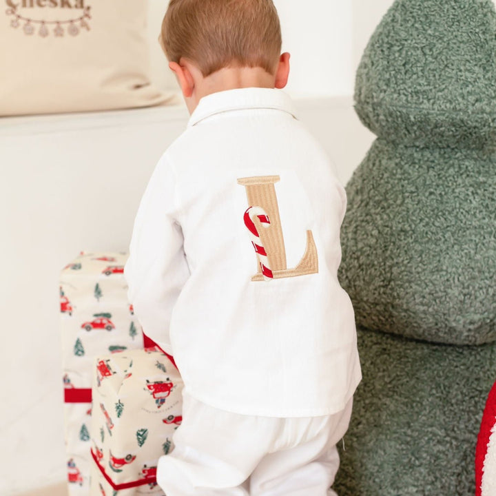 Candy Cane Initial Button up Set - Embroidered