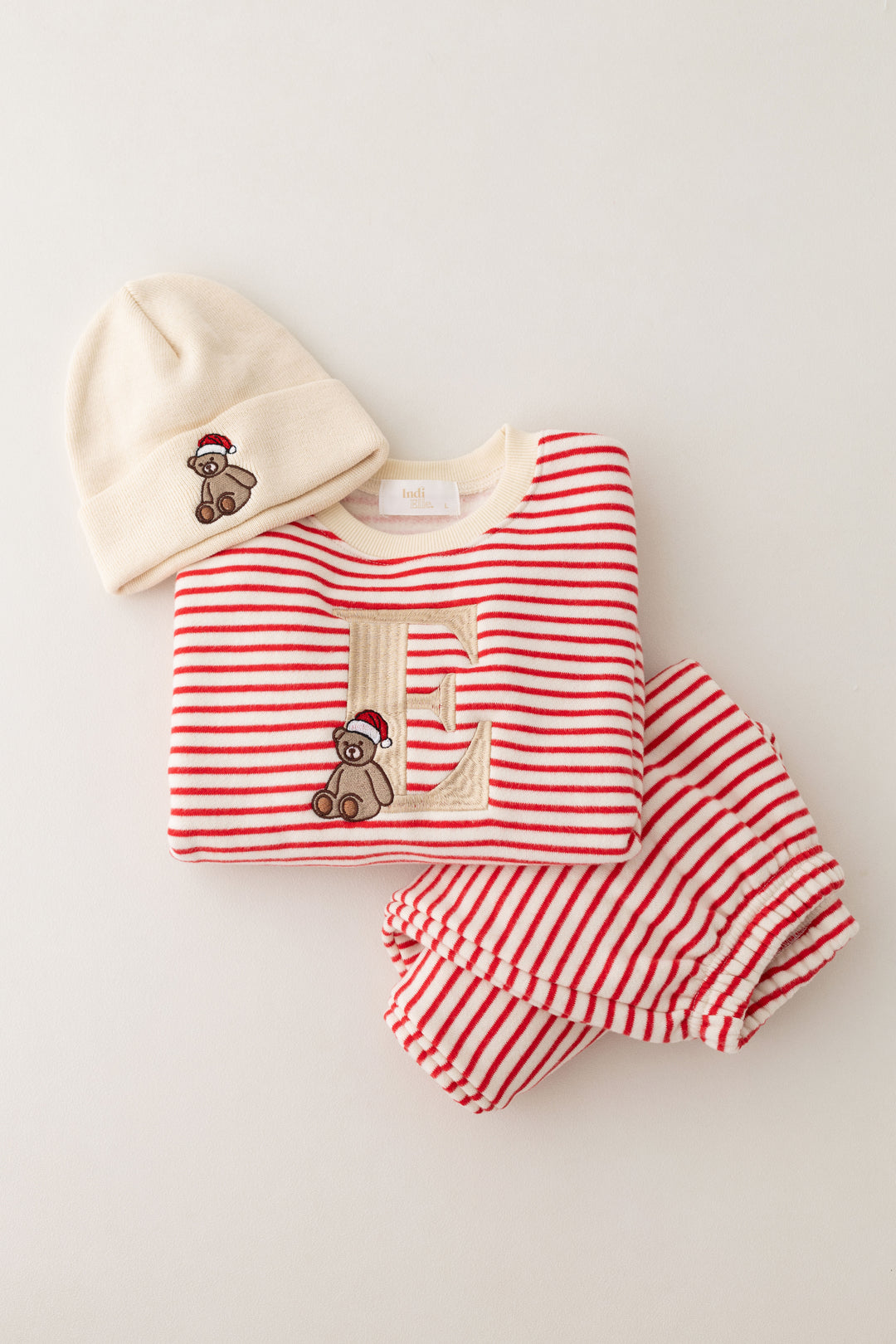 Oversized BEAR Initial Stripe Fleece Tracksuit - Embroidered
