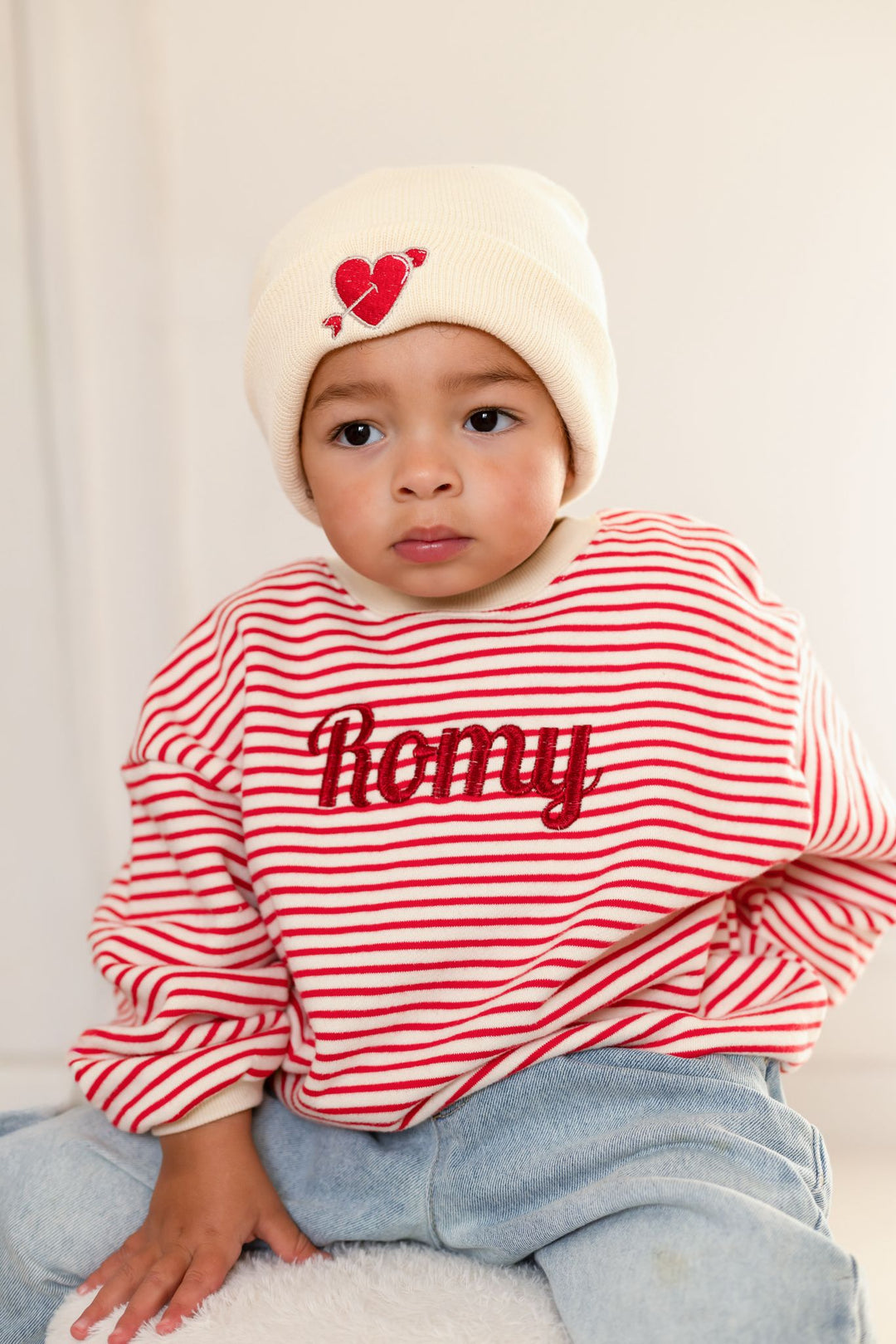 Oversized Valentine Name Stripe SWEATSHIRT - Embroidered