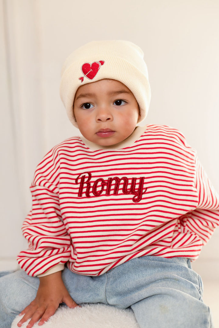 Oversized Valentine Name Stripe SWEATSHIRT - Embroidered