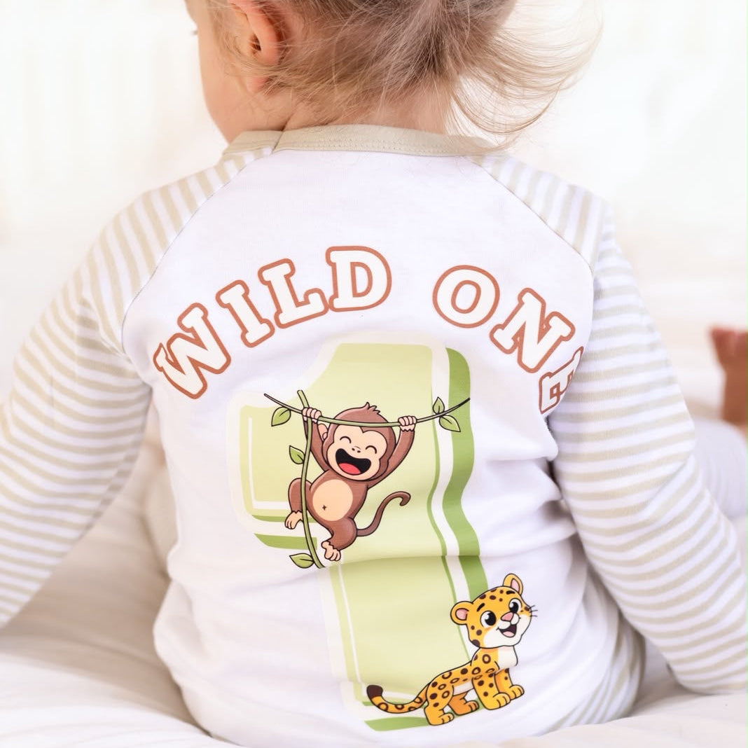 Safari Theme Birthday Stripe Pyjama Set - Print