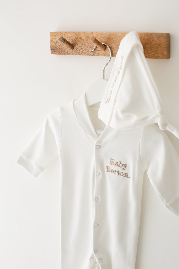 Classic Popper Romper + Hat Set - Embroidered