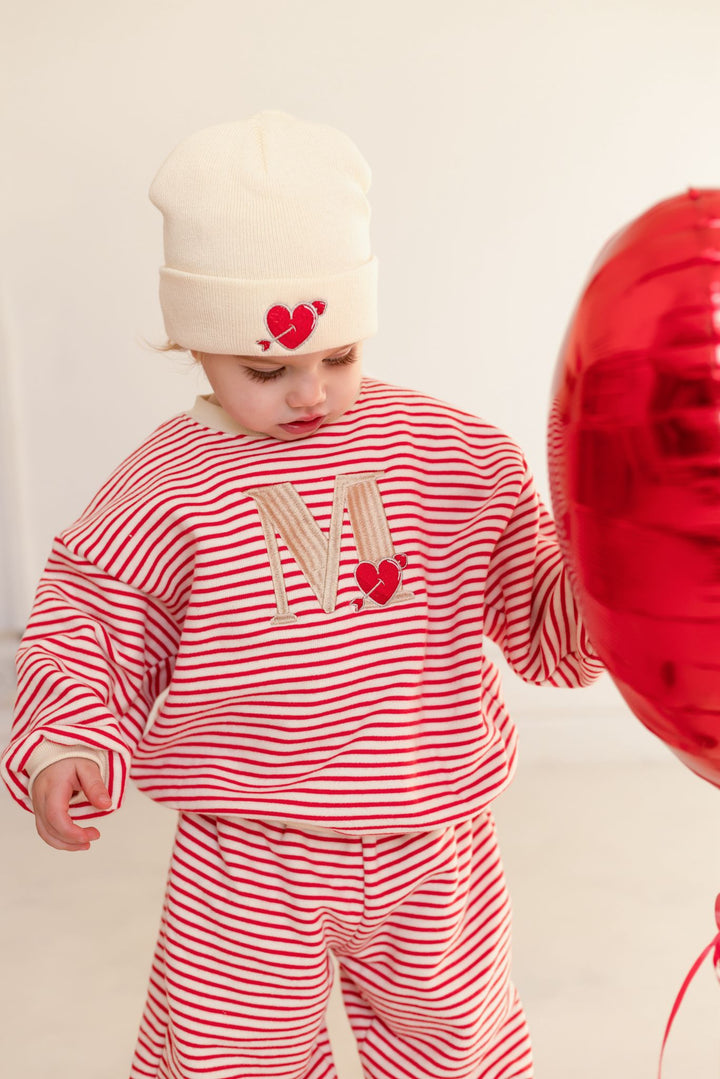 Oversized Heart Stripe Fleece Tracksuit - Embroidered