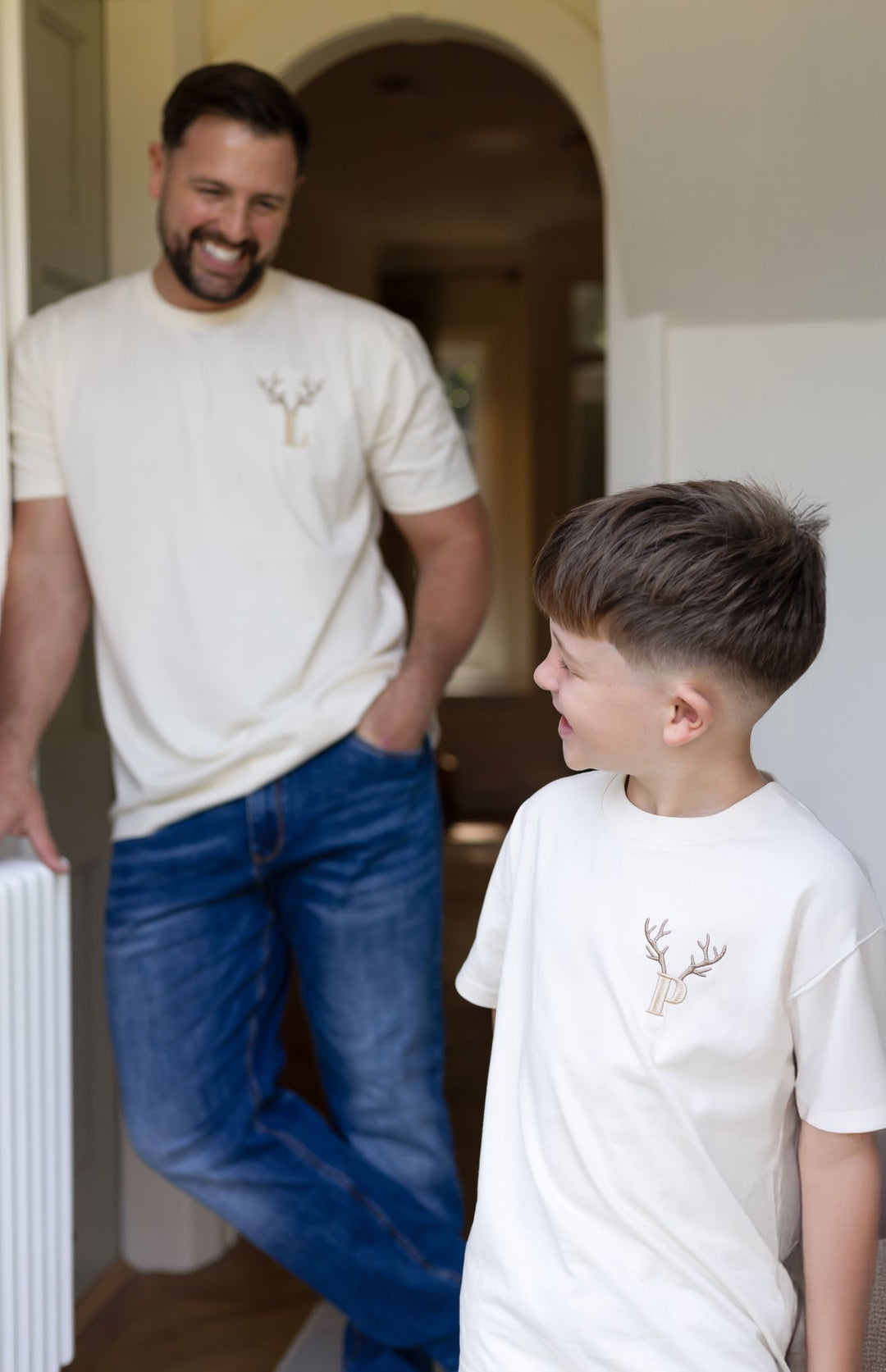 Child Matching Antler Vanilla Name Tshirt - Embroidered