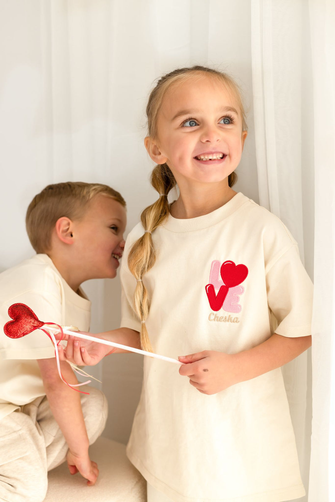 Personalised Childrens Matching Vanilla Love Tshirt - Embroidered