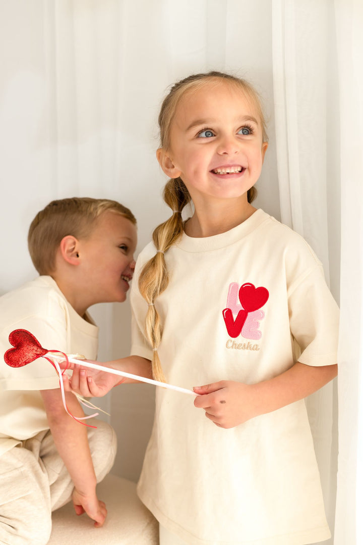 Personalised Childrens Matching Vanilla Love Tshirt - Embroidered