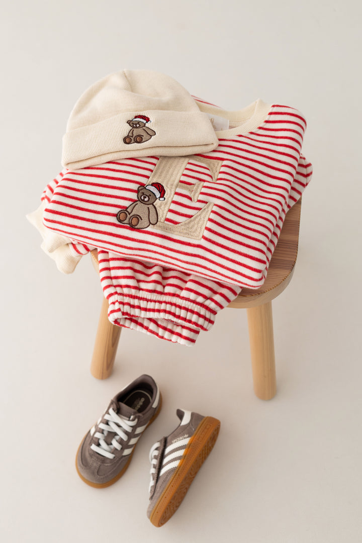 Oversized BEAR Initial Stripe Fleece Tracksuit - Embroidered